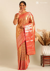 Dual Colour Silk Korvai Tissue Kanjivaram Weave Saree