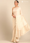 Cream Fancy Embroidery Tussar Saree - Taashi