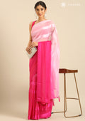 Pink Ombre Metallic Zari Striped Chiffon Saree - Taashi
