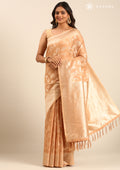 Peach Floral Woven Tussar Saree - Taashi