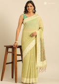 Pista Green Woven Butta Linen Saree - Taashi