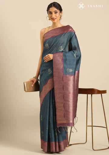 Indigo Blue Tussar Contemporary Woven Saree