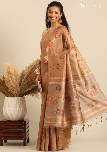 Caramel Tussar Contemporary Woven Saree