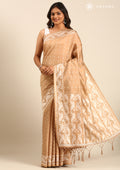 Beige Stylised Ikat Pattern Tussar Saree - Taashi