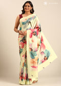 Pastel Green Watercolor Floral Digital Printed Satin Saree - Taashi