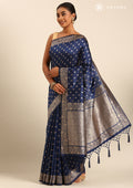 Navy Blue Butta Woven Tussar Saree - Taashi
