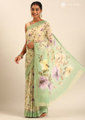Pastel Green Floral Printed Georgette Saree - Taashi