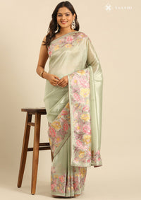 Sage Green Tissue Contemporary Embroidered Saree