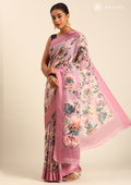 Dusty Pink Floral Printed Georgette Saree - Taashi