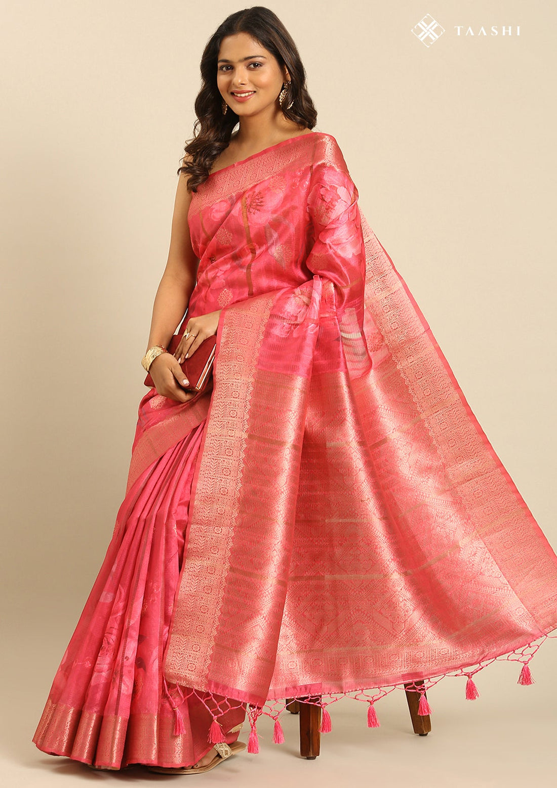 Dusty Pink Organza Contemporary Printed Saree