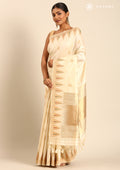 Cream Traditional Zari Woven Tussar Saree - Taashi
