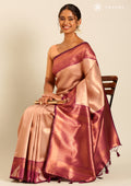 Rose Gold Tissue Brocade Weaving Silk Saree - Taashi