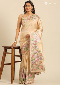 Beige Tissue Contemporary Embroidered Saree