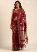 Maroon Zari Floral Butta Tussar Saree - Taashi