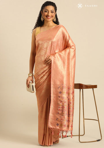 Pastel Blush Pink Banarasi Silk Weave Saree