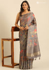 Grey Tussar Contemporary Printed Saree