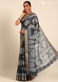 Dark Blue Abstract Printed Tussar Saree - Taashi
