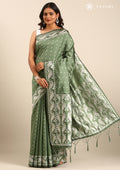 Dark Green Stylised Ikat Pattern Tussar Saree - Taashi