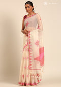 Beige Kasuti Pattern Woven Tussar saree - Taashi