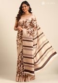 Chocolate Brown Floral Printed Art Tussar Matka Silk Saree - Taashi