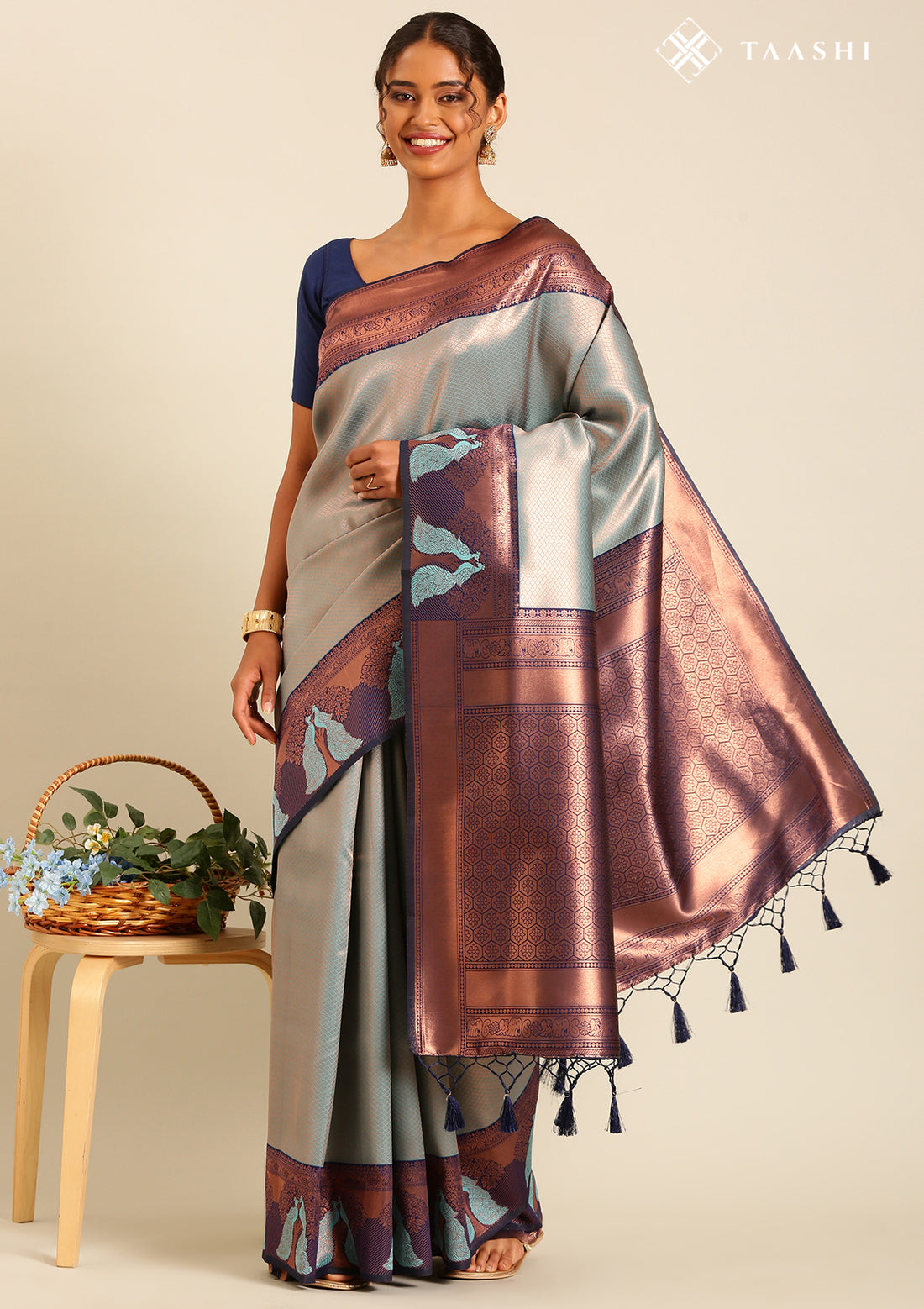Green Saree With Gold Zari
