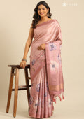 Dusty Pink Floral Printed Tussar Saree - Taashi