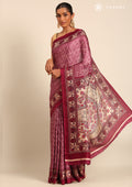 Dusty Magenta Geometric Printed Tussar Saree - Taashi