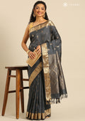 Dark Grey Butta Kanchipuram Saree - Taashi