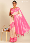 Rose Gold Tissue Brocade Weaving Silk Saree - Taashi