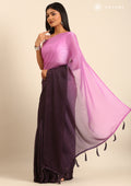 Purple Ombre Striped Chiffon Saree - Taashi