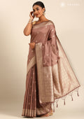 Mocha Mousse Traditional Pattern Woven Tussar Saree - Taashi