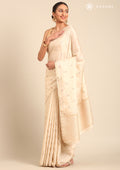 Cream Fancy Embroidery Tussar Saree - Taashi