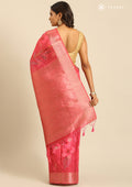 Pink Zari Woven And Floral Printed Organza Saree - Taashi