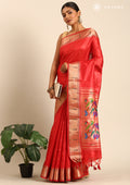 Red Paithani Pattern Tussar Saree - Taashi