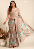 Mocha Mousse Floral Digital Printed Georgette Saree - Taashi