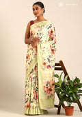 Pista Green A/O Floral Printed Satin Saree - Taashi