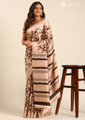 Chocolate Brown Floral Printed Art Tussar Matka Silk Saree - Taashi