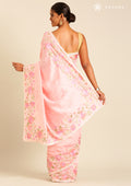 Pink Floral Embroiderd Linen Saree - Taashi