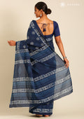 Indigo Batik Tree Butta Printed Cotton Saree - Taashi
