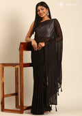 Black Striped Chiffon Saree - Taashi