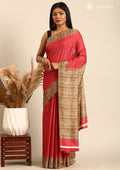Dusty Pink Temple Border Printed Tussar Saree - Taashi