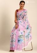 Lavender Floral Printed Georgette Saree - Taashi