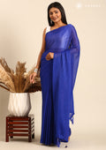 Royal Blue Striped Chiffon Saree - Taashi