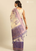 Mauve Zari Woven And Floral Printed Organza Saree - Taashi