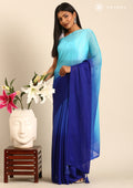 Blue Ombre Striped Chiffon Saree - Taashi