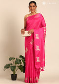 Pink Jacquard Pattern Placement Tussar Saree - Taashi