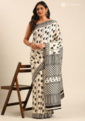 Tussar X Black Printed Art Tussar Matka Silk Saree - Taashi