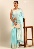 Sky Blue Traditional Temple Pattern Tussar Saree - Taashi