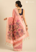 Pastel Pink Woven Butta Linen Saree - Taashi