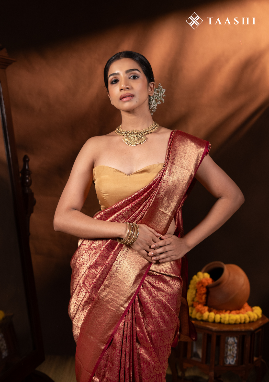 Maroon Jacquard Woven Kanchipuram Saree